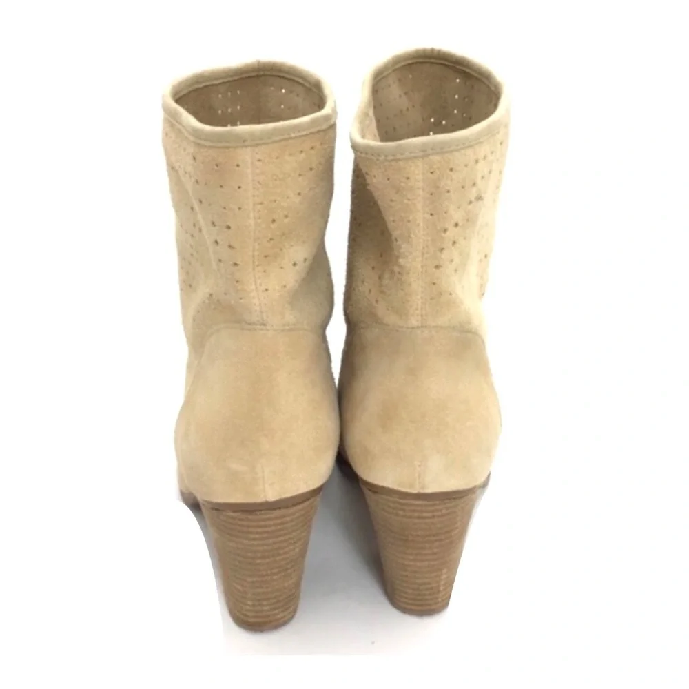 ENZO Angiolini Gettup Laser-Cut Suede Perforated Ankle Boot in National Beige